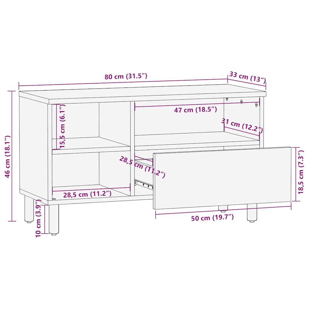 Mueble de TV Grillo 3 compartimentos + cajón negro 46x80x33 cm medidas