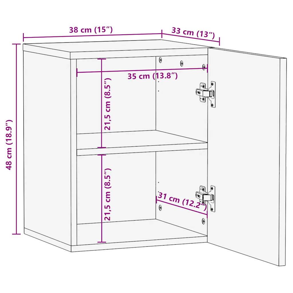 Mueble de pared Margarita con puerta negro 48x38x33 cm medidas