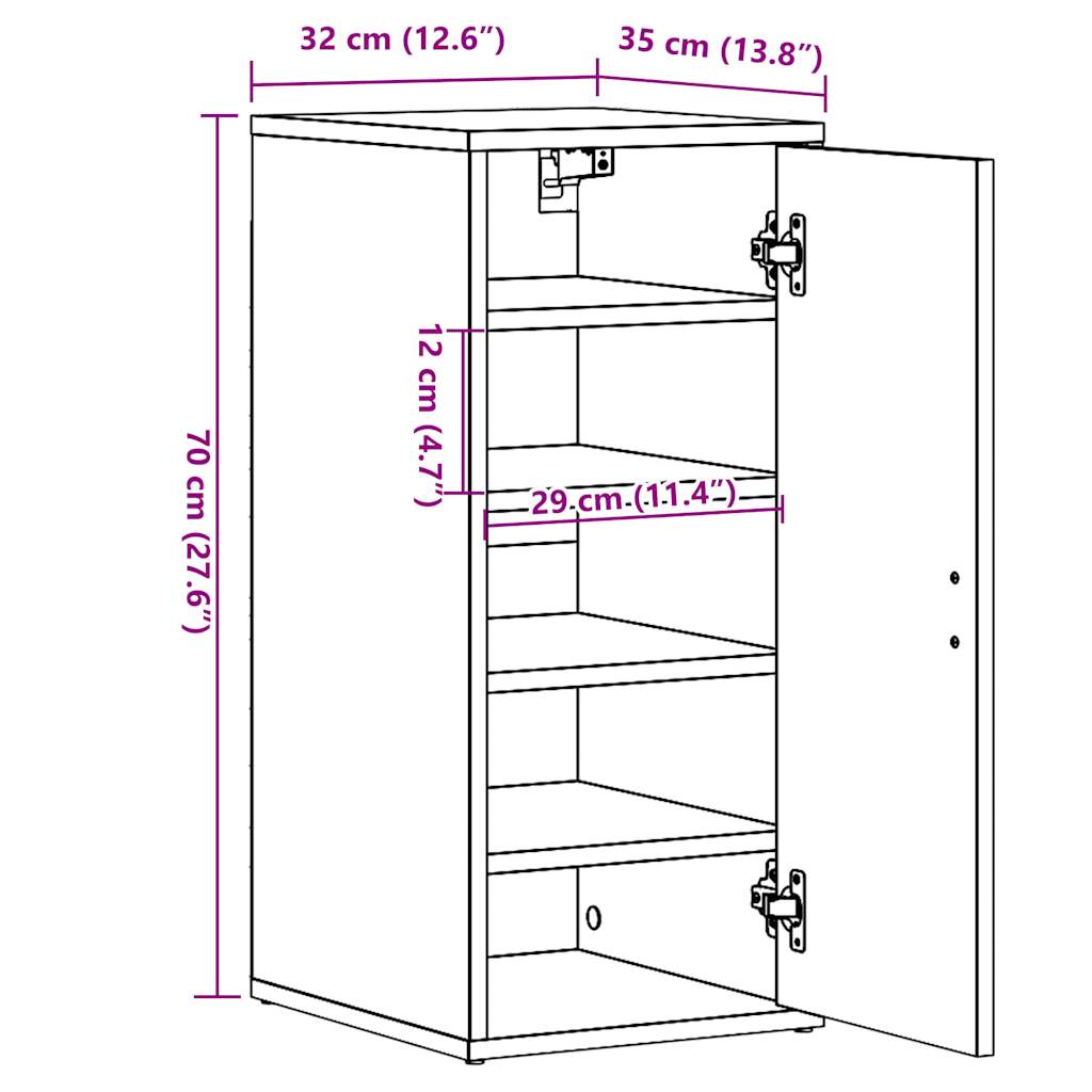 Zapatero Rustie con puerta + 5 compartimentos madera 70x32x35 cm medidas