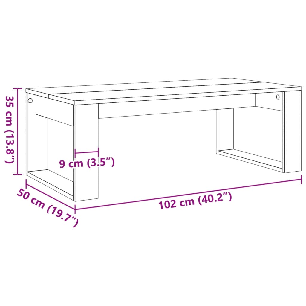 Mesa de centro Alce diseño fijo madera 35x102x50 cm medidas
