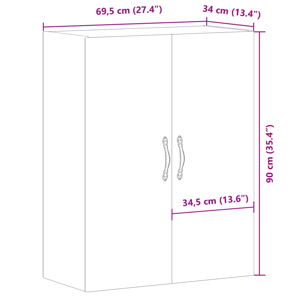 Armario de pared Ritta 2 puertas con estantes madera 90x69,5x34 cm medidas