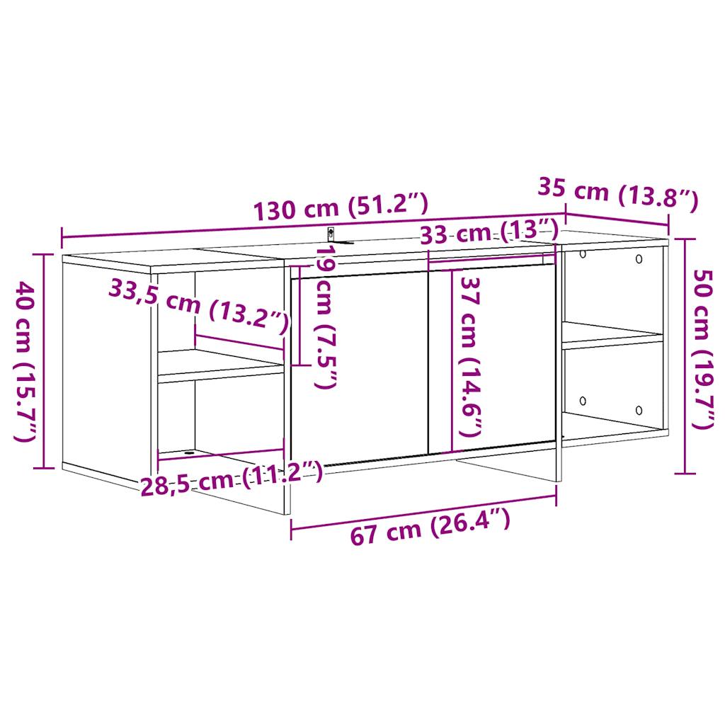 Mueble de TV Roma 4 compartimentos + 1 armario roble oscuro 50x130x35 cm medidas