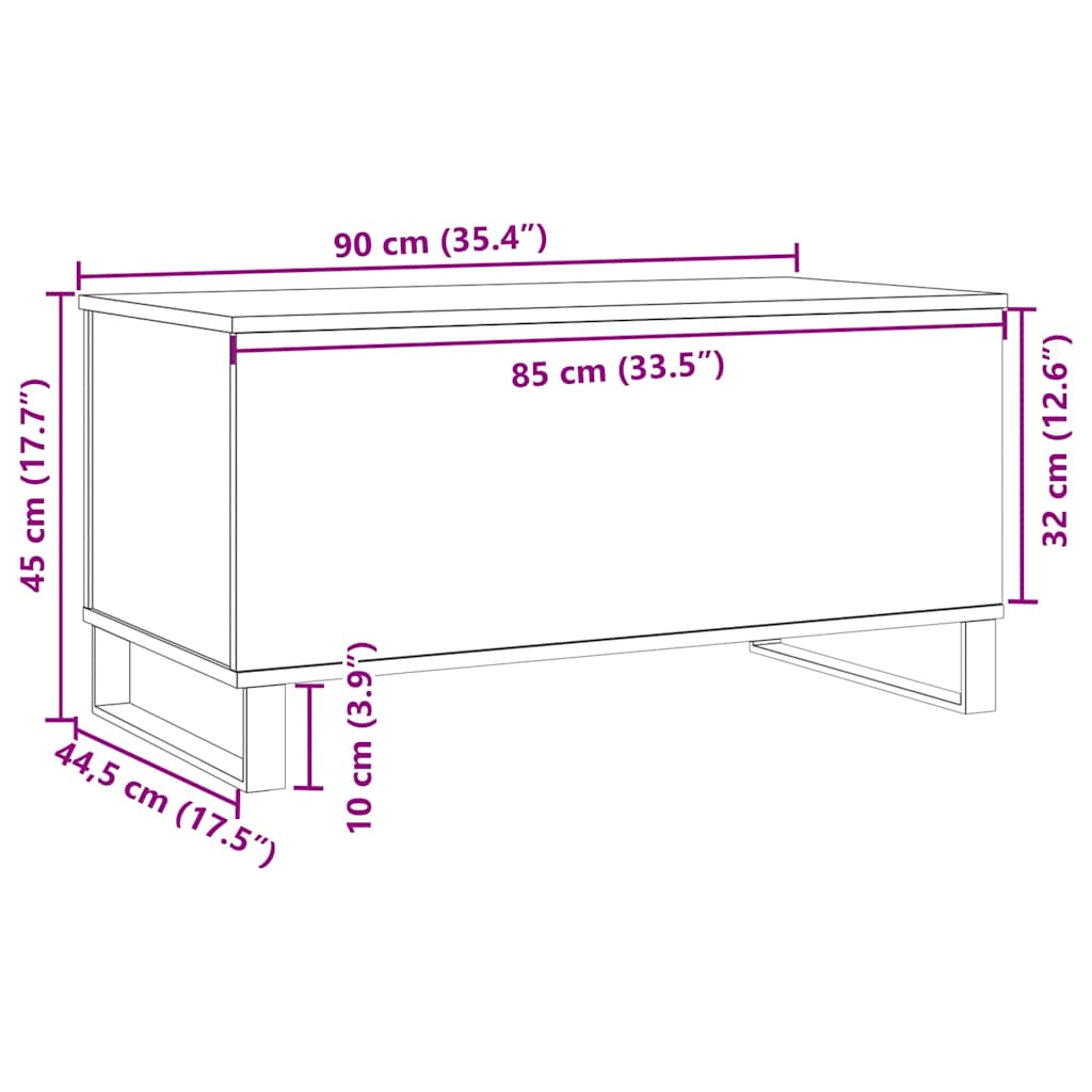Mesa de centro elevable Centre con almacenamiento madera 45x90x44,5 cm medidas