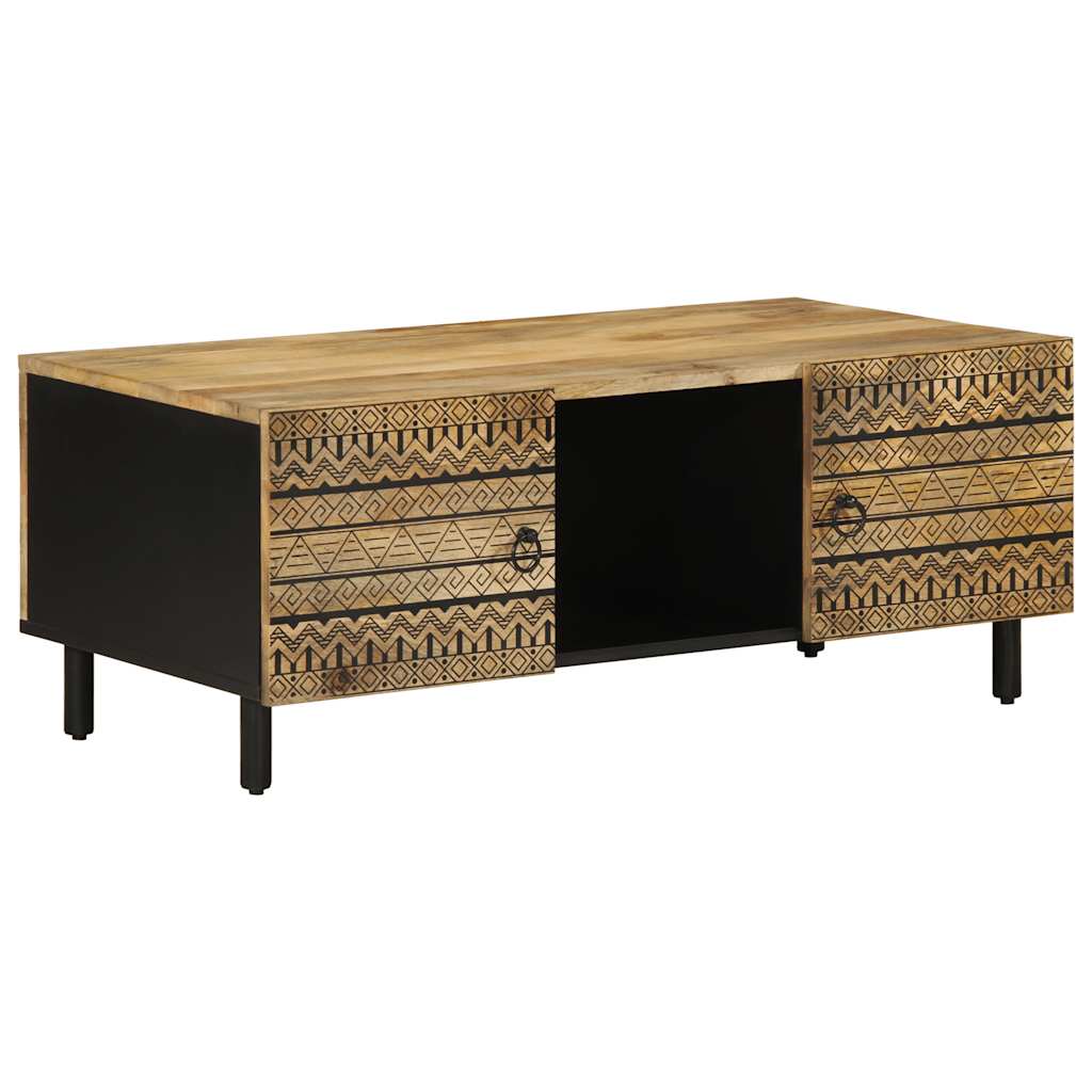 Mesa de centro Nootka 2 armarios + compartimento natural/negro 40x100x54 cm lateral