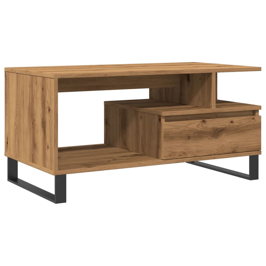 Mesa de centro Cerezo compartimento + 1 cajón roble 45x90x49 cm fondo blanco