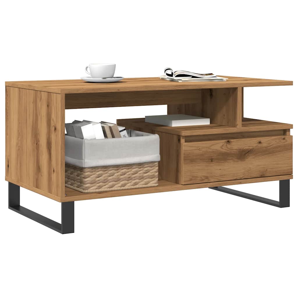 Mesa de centro Cerezo compartimento + 1 cajón roble 45x90x49 cm objetos