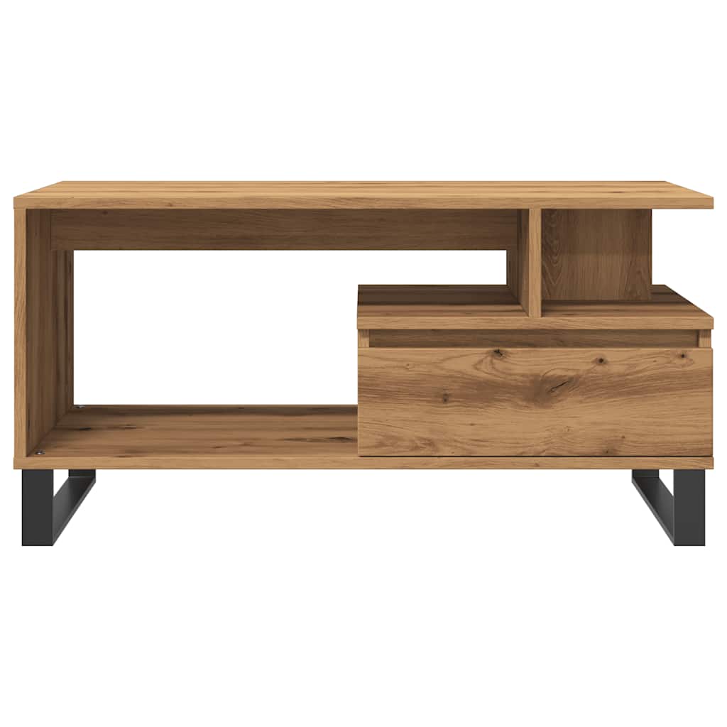 Mesa de centro Cerezo compartimento + 1 cajón roble 45x90x49 cm frontal