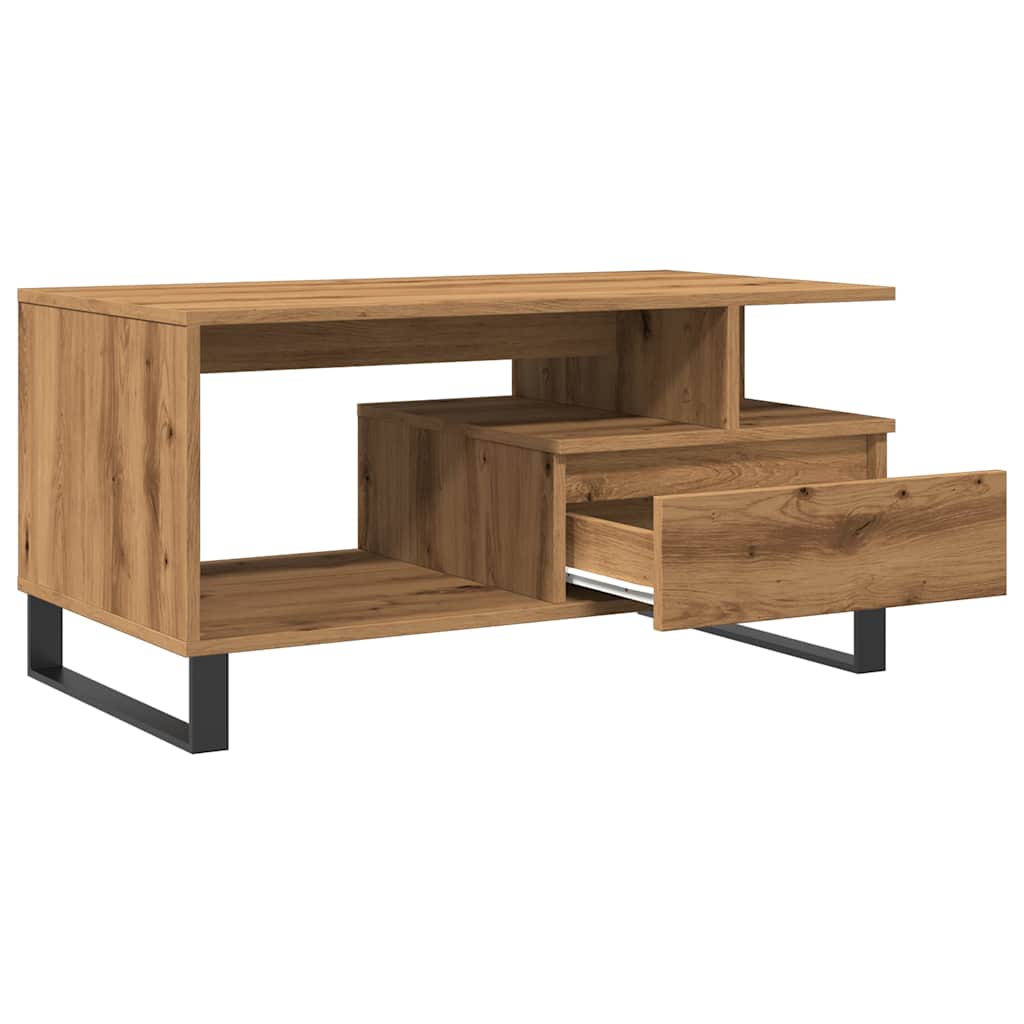Mesa de centro Cerezo compartimento + 1 cajón roble 45x90x49 cm interior