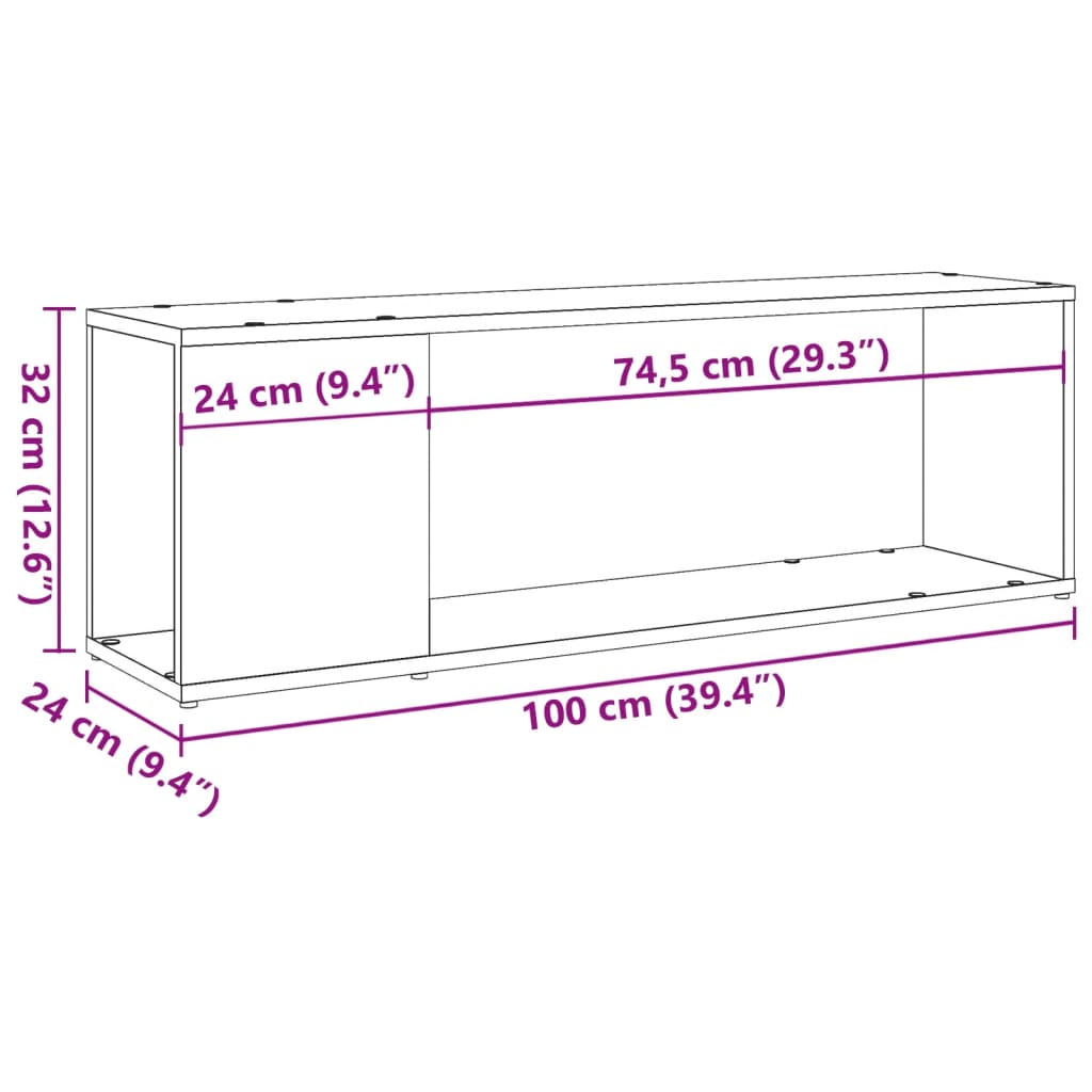 Mueble de TV Panoramic compartimento abierto roble 32x100x24 cm medidas
