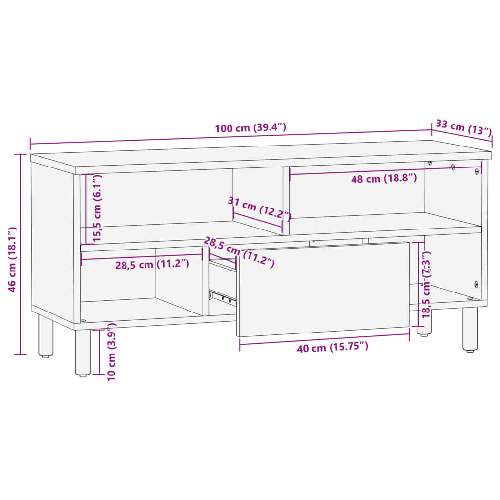 Mueble de TV Jiya 1 cajón + 4 compartimentos negro 46x100x33 cm medidas