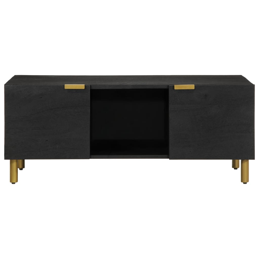 Mesa de centro Lope 2 armarios + compartimento negro 40x100x54 cm frontal