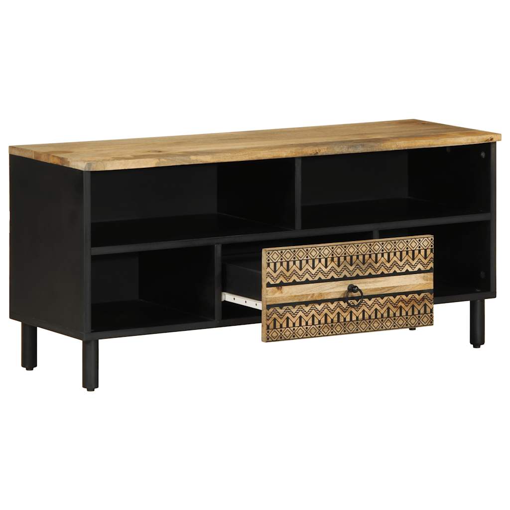 Mueble de TV Tepaneca 4 compartimentos + 1 cajón negro/natural 46x100x33,5 cm fondo blanco