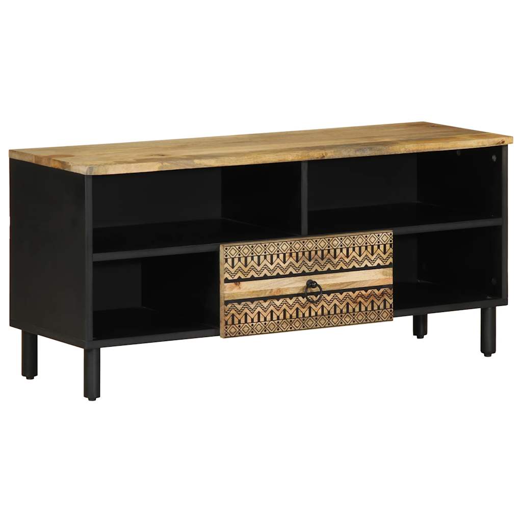 Mueble de TV Tepaneca 4 compartimentos + 1 cajón negro/natural 46x100x33,5 cm lateral