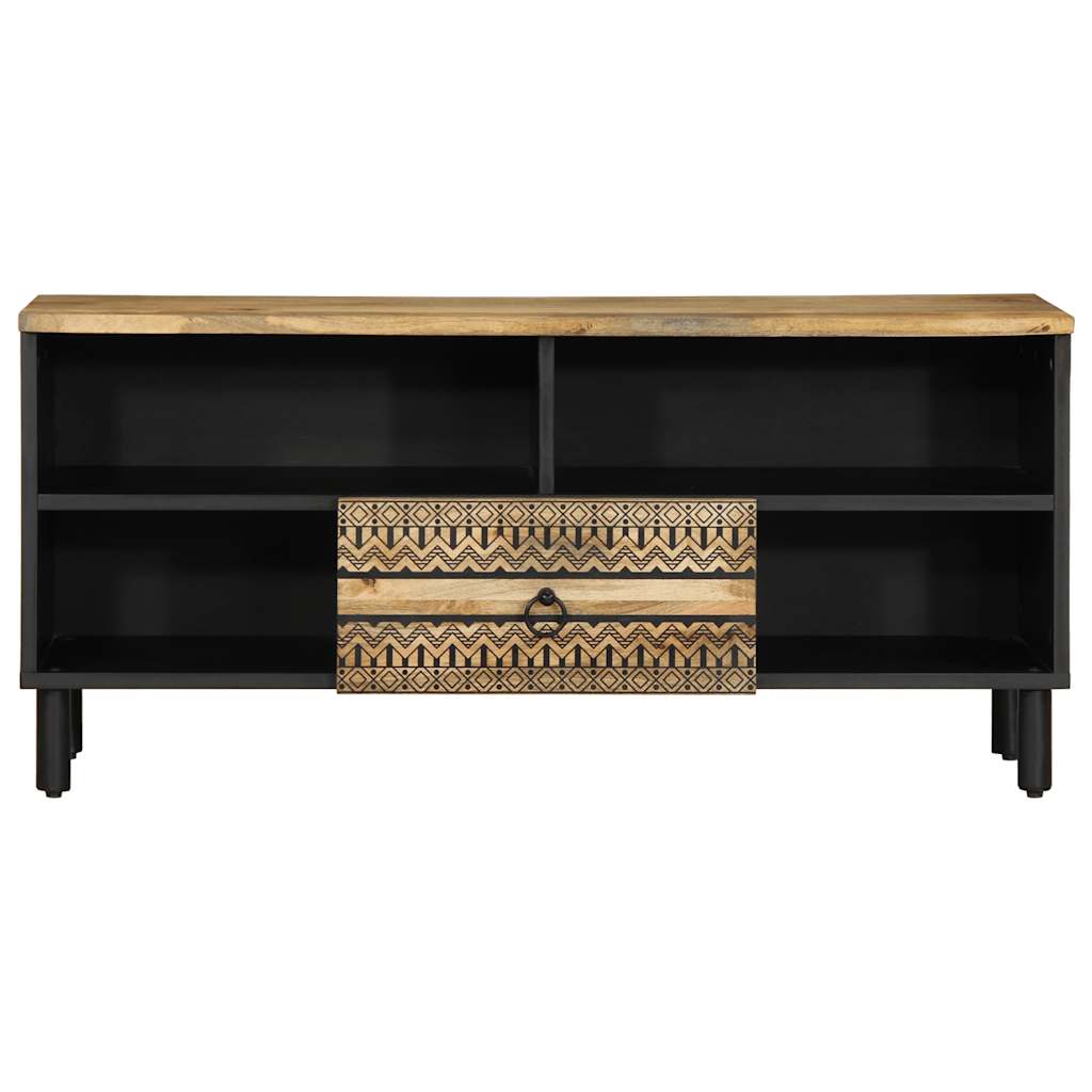 Mueble de TV Tepaneca 4 compartimentos + 1 cajón negro/natural 46x100x33,5 cm frontal