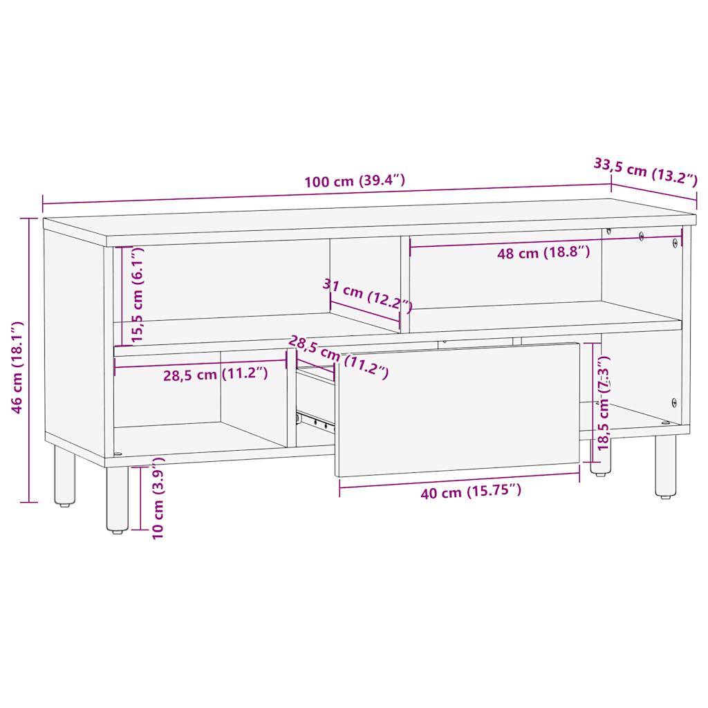 Mueble de TV Tepaneca 4 compartimentos + 1 cajón negro/natural 46x100x33,5 cm medidas