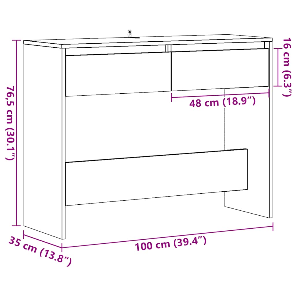 Mesa consola Peach 2 cajones madera 76,5x700x35 cm medidas