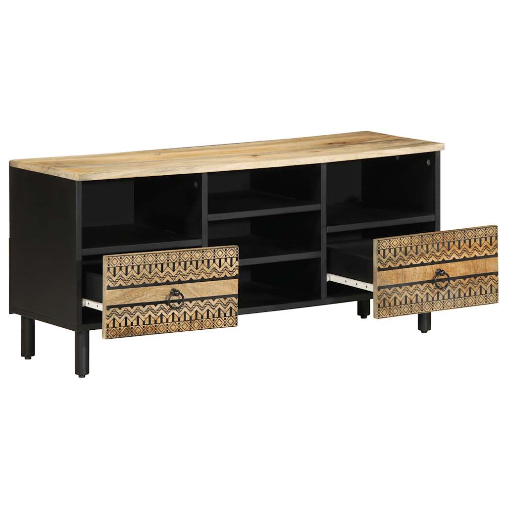 Mueble de TV Chalca 5 compartimentos + 2 cajones negro/natural 46x100x33,5 cm fondo blanco