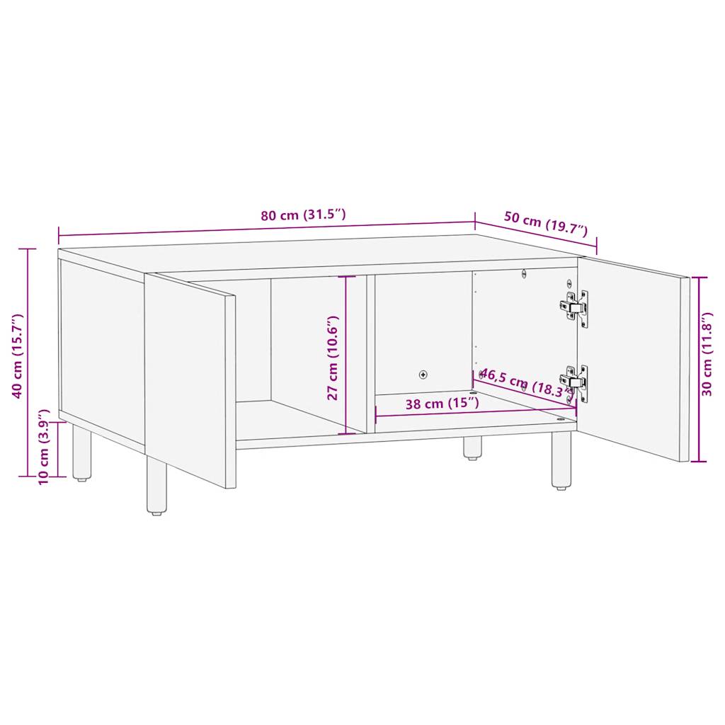 Mesa de centro Nahua 2 puertas negro/natural 40x80x50 cm medidas