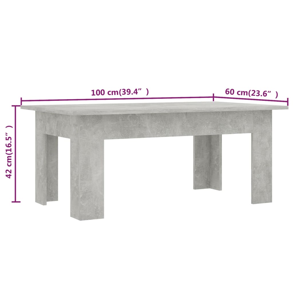 Mesa de centro Cebra diseño fijo gris 42x100x60 cm medidas