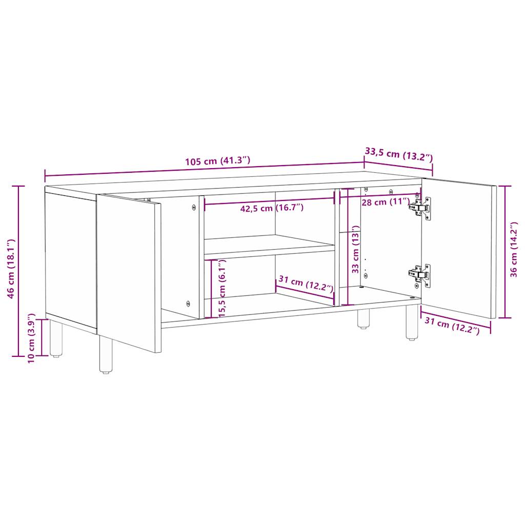 Mueble de TV Vela 2 puertas + 2 compartimentos negro/natural 46x105x33,5 cm medidas