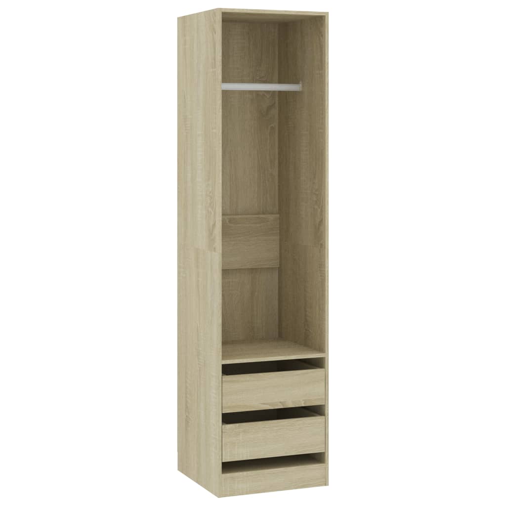 Armario auxiliar Arco 2 cajones + barra para colgar roble 200x50 cm fondo blanco