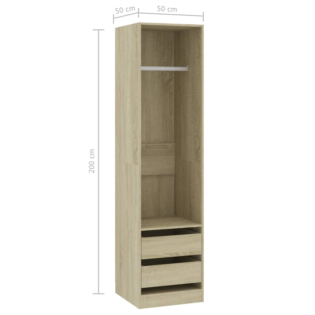 Armario auxiliar Arco 2 cajones + barra para colgar roble 200x50 cm lateral