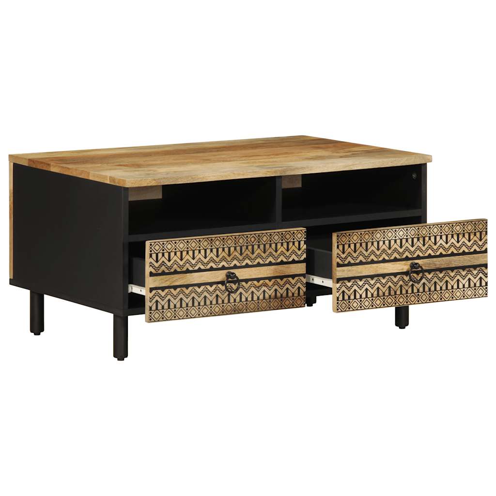 Mesa de centro Otomíe 2 cajones + 2 compartimentos negro/natural 40x80x54 cm interior