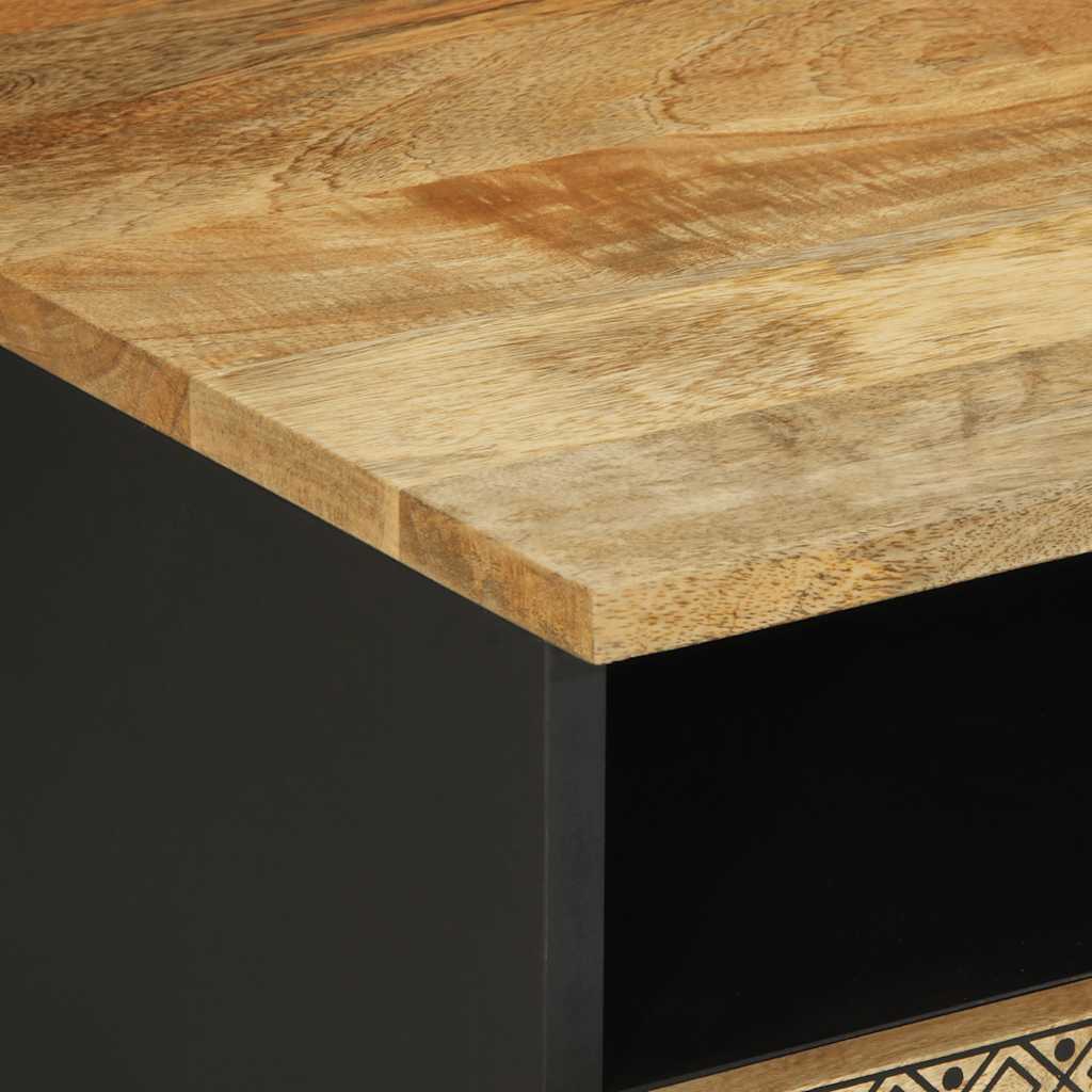 Mesa de centro Otomíe 2 cajones + 2 compartimentos negro/natural 40x80x54 cm detalle