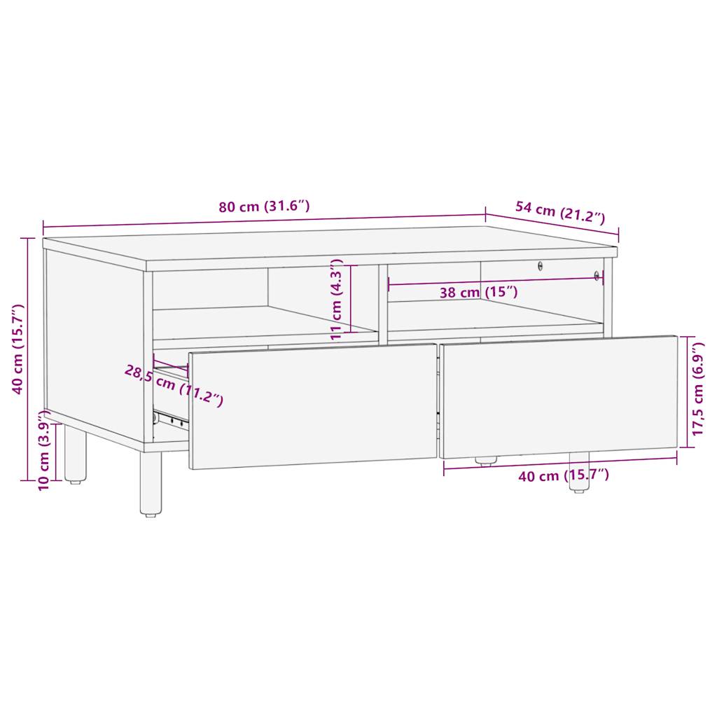 Mesa de centro Otomíe 2 cajones + 2 compartimentos negro/natural 40x80x54 cm medidas