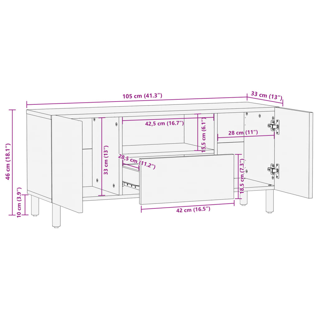 Mueble de TV Florencia 1 compartimento + 2 armarios + 1 cajón negro 46x105x33 cm medidas