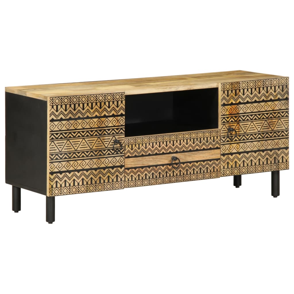 Mueble de TV Melazz 1 cajón + 2 puertas + 1 compartimento negro/natural 46x105x33,5 cm lateral