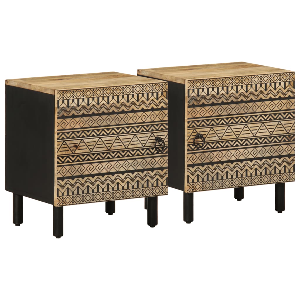 Pack de 2 mesitas de noche Egipto con puerta natural/negro 46x40x33,5 cm pack