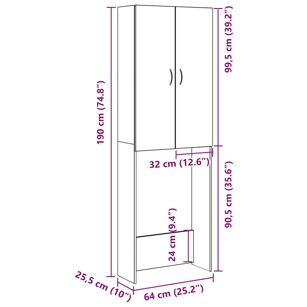 Armario para lavadora Pica 2 puertas gris 190x64x25,5 cm medidas