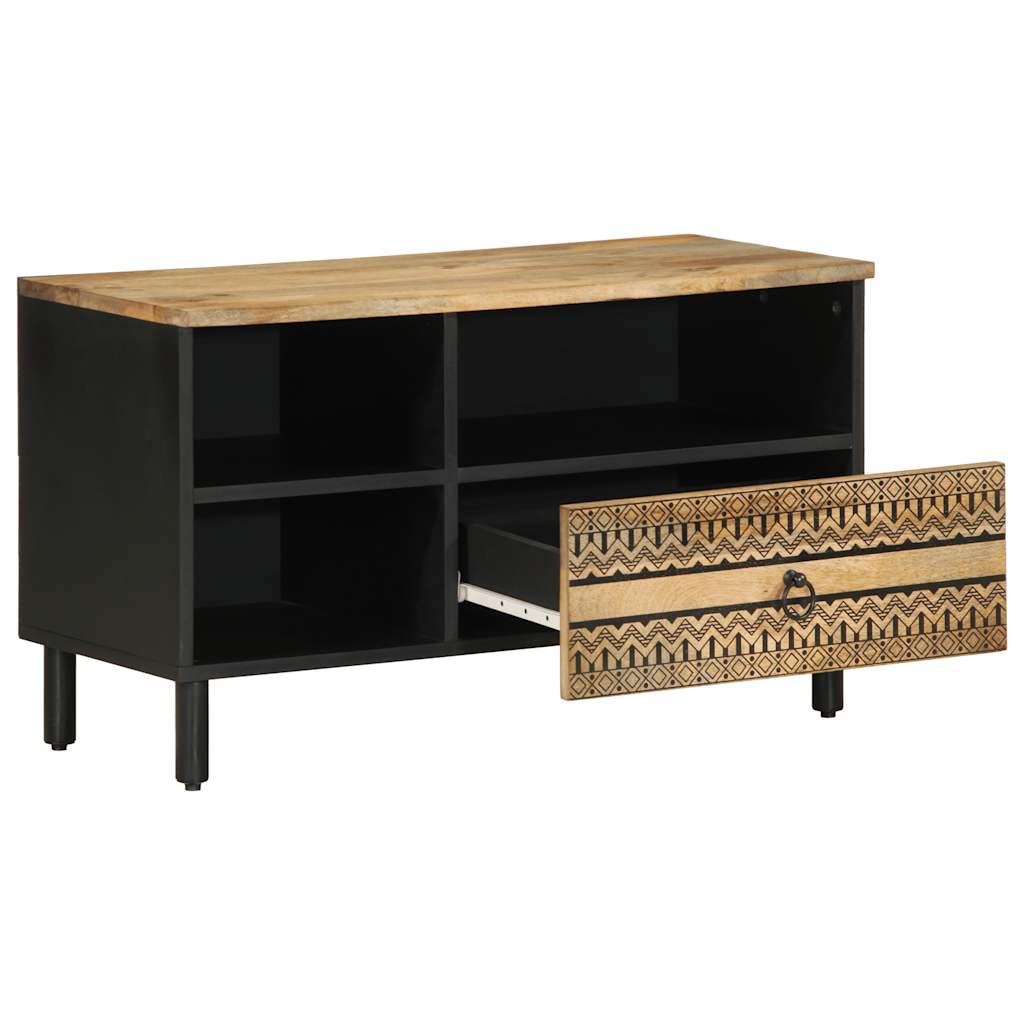 Mueble de TV Etniko 3 compartimentos + 1 cajón negro/natural 46x80x33,5 cm fondo blanco