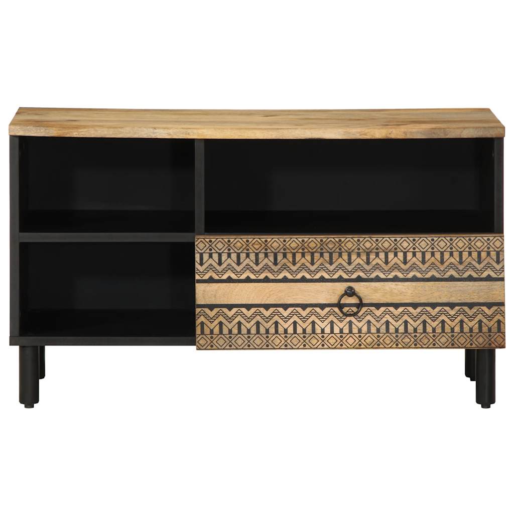 Mueble de TV Etniko 3 compartimentos + 1 cajón negro/natural 46x80x33,5 cm frente