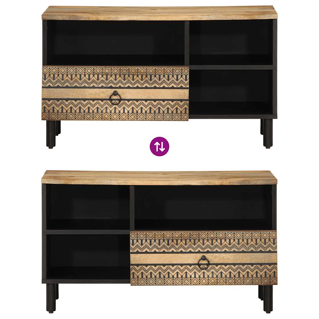 Mueble de TV Etniko 3 compartimentos + 1 cajón negro/natural 46x80x33,5 cm