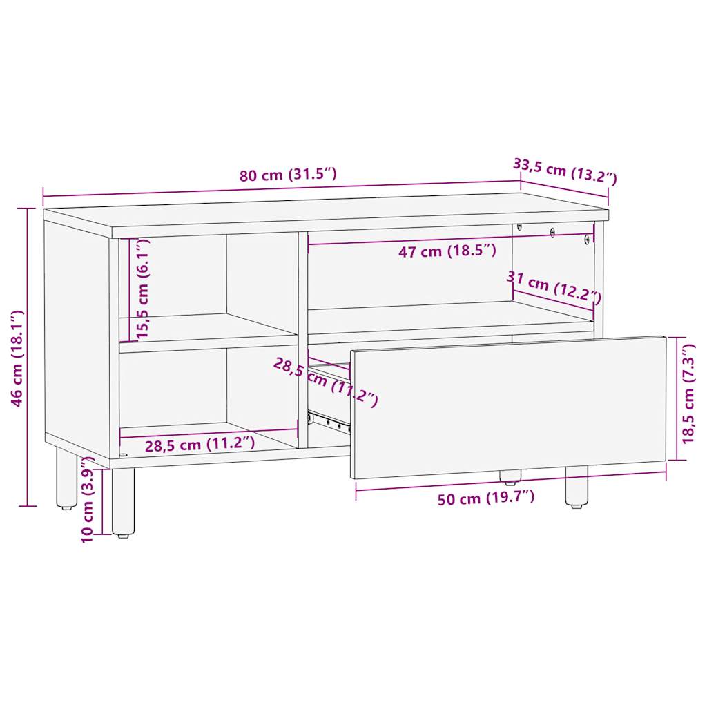 Mueble de TV Etniko 3 compartimentos + 1 cajón negro/natural 46x80x33,5 cm