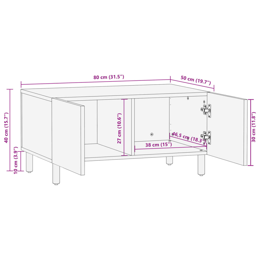 Mesa de centro Bamba 2 puertas negro 40x80x50 cm medidas