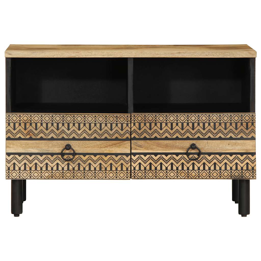 Mueble de TV Naskar 2 compartimentos + 2 cajones negro/natural 46x70x33,5 cm frontal