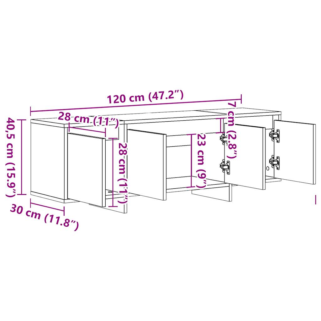 Mueble de TV Sima 3 armarios roble 40,5x120x30 cm medidas