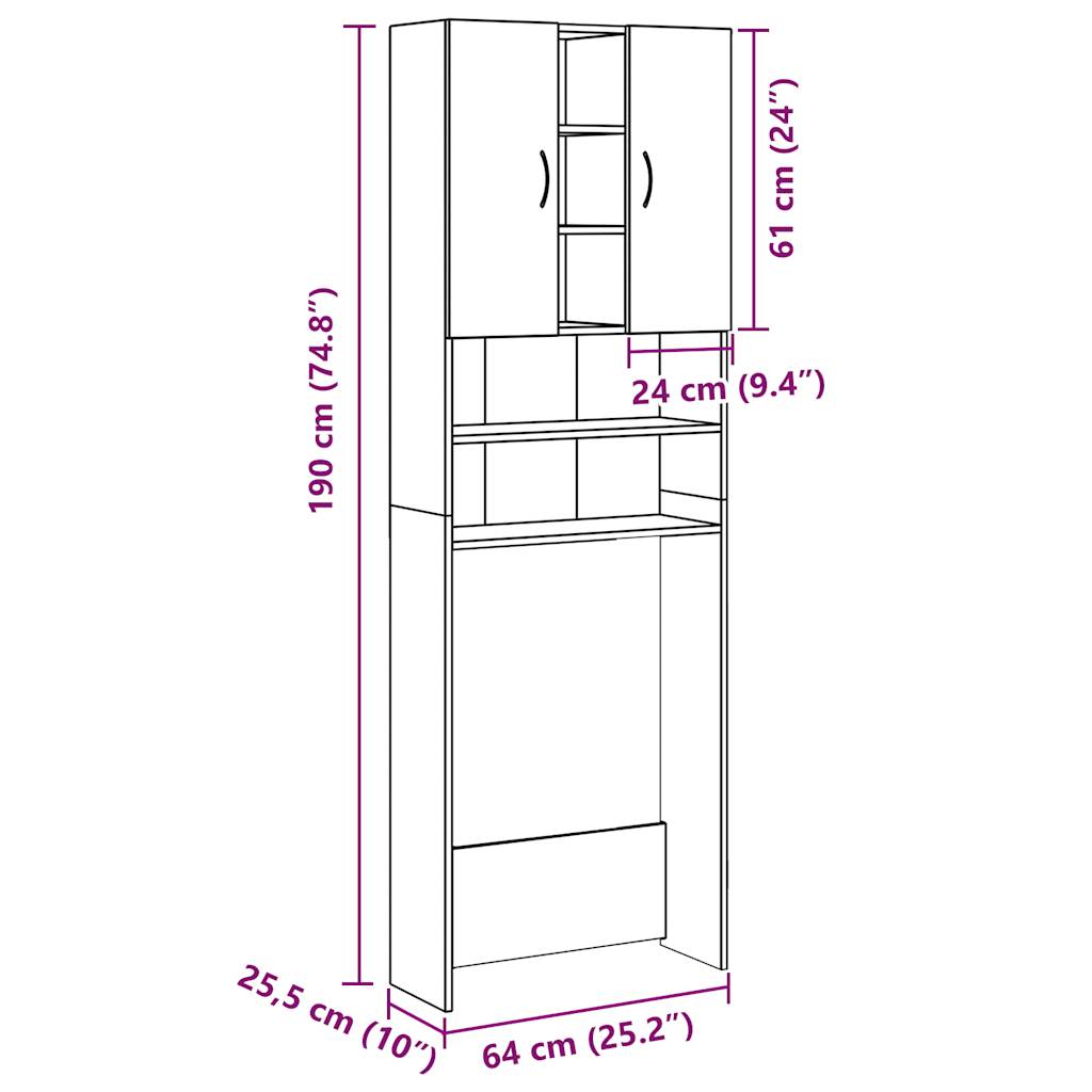 Armario para lavadora Nemo 2 puertas + 5 compartimentos gris 190x64x25,5 cm medidas