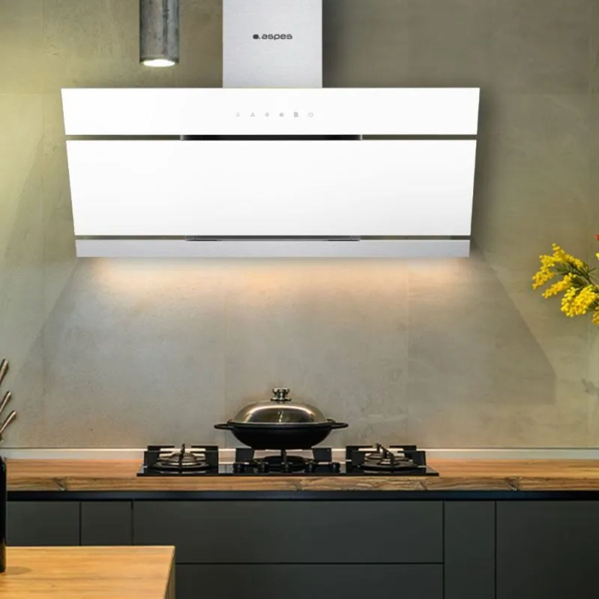 Campana inclinada Aspes ACI1960B 73W 600 m³/h A++ blanco 90 cm animada