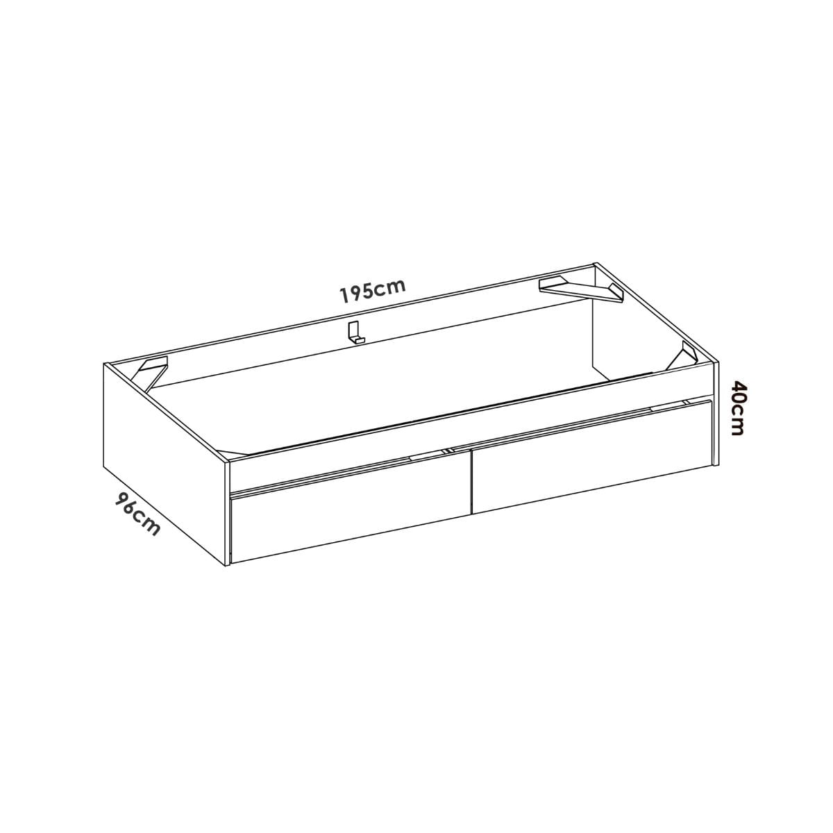Aro de cama Lago con 2 cajones blanco 40x195x96 cm medidas