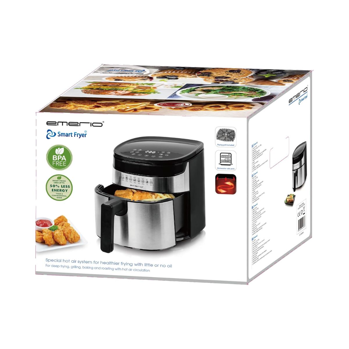 Freidora de aire Emerio AF-129084 1300W 4,5L 8 programas acero inoxidable negro caja