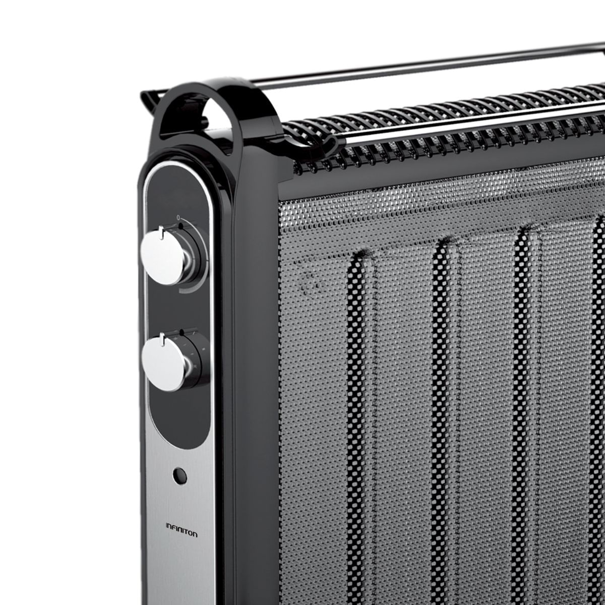 Radiador de mica Infiniton HMK-31 2000W 2 potencias negro detalles