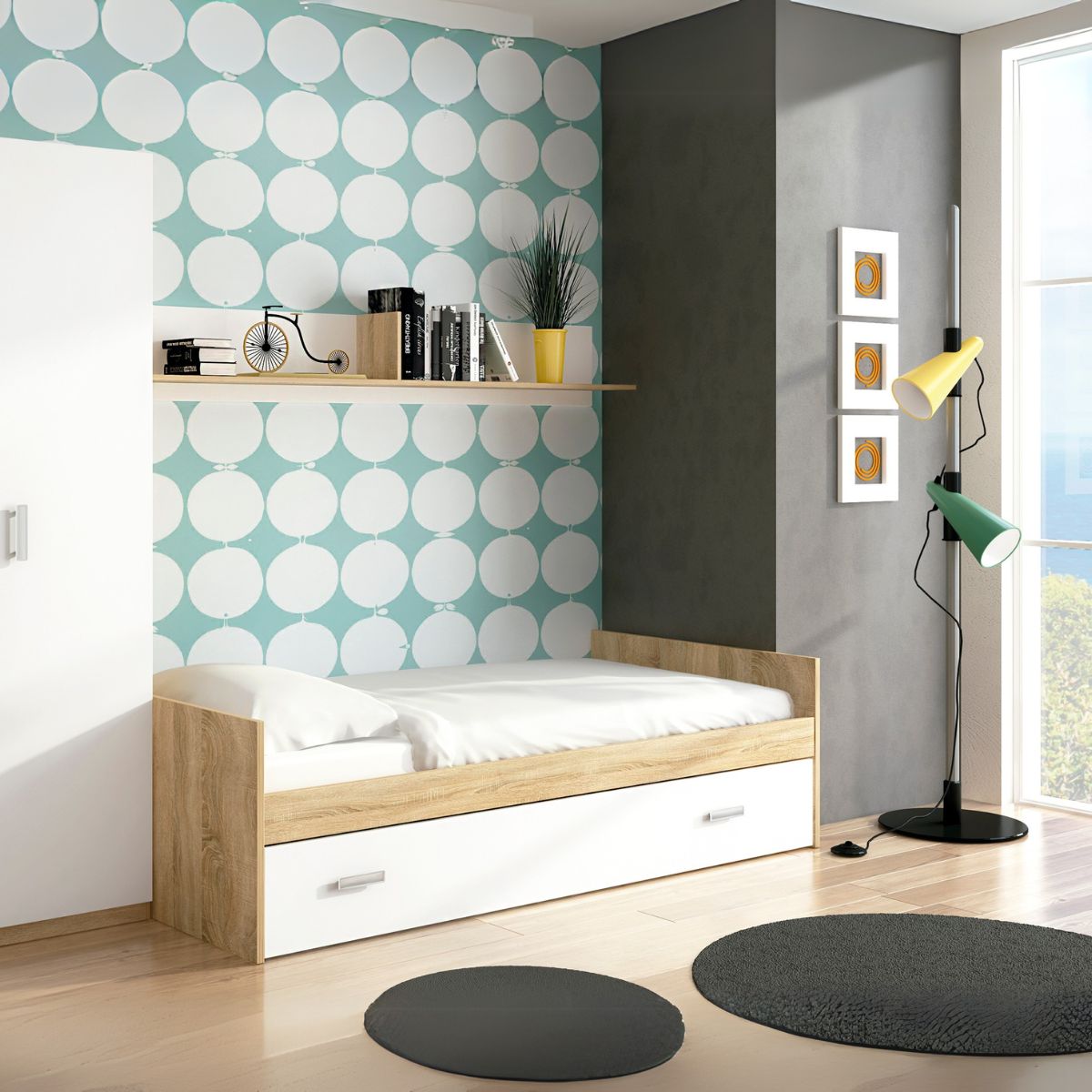 Cama nido Champion con frontal cambria/blanco 58x198,4x98 cm animada