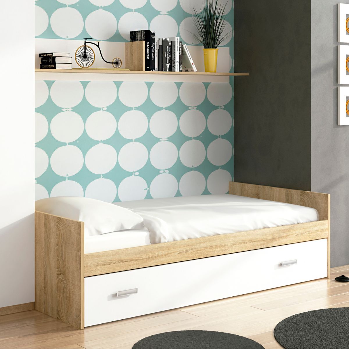 Cama nido Champion con frontal cambria/blanco 58x198,4x98 cm cama detalle