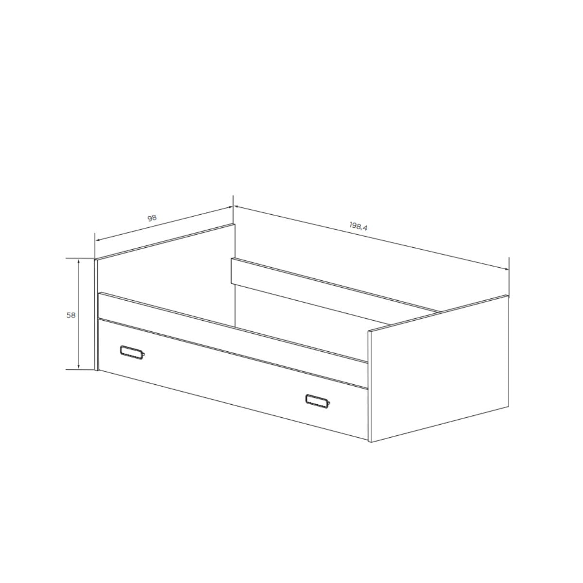 Cama nido Champion con frontal cambria/blanco 58x198,4x98 cm medidas
