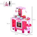 Cocinita de juguete Baby Homcom 38 accesorios +3A rosa 87x78x29 cm medidas