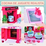 Cocinita de juguete Baby Homcom 38 accesorios +3A rosa 87x78x29 cm